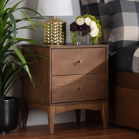 Baxton Studio MG9002-Ash Walnut-2DW-NS Landis Mid-Century Modern Ash Walnut Finished Wood 2-Drawer Nightstandl